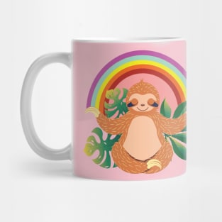 Sloth meditate and rainbow Mug